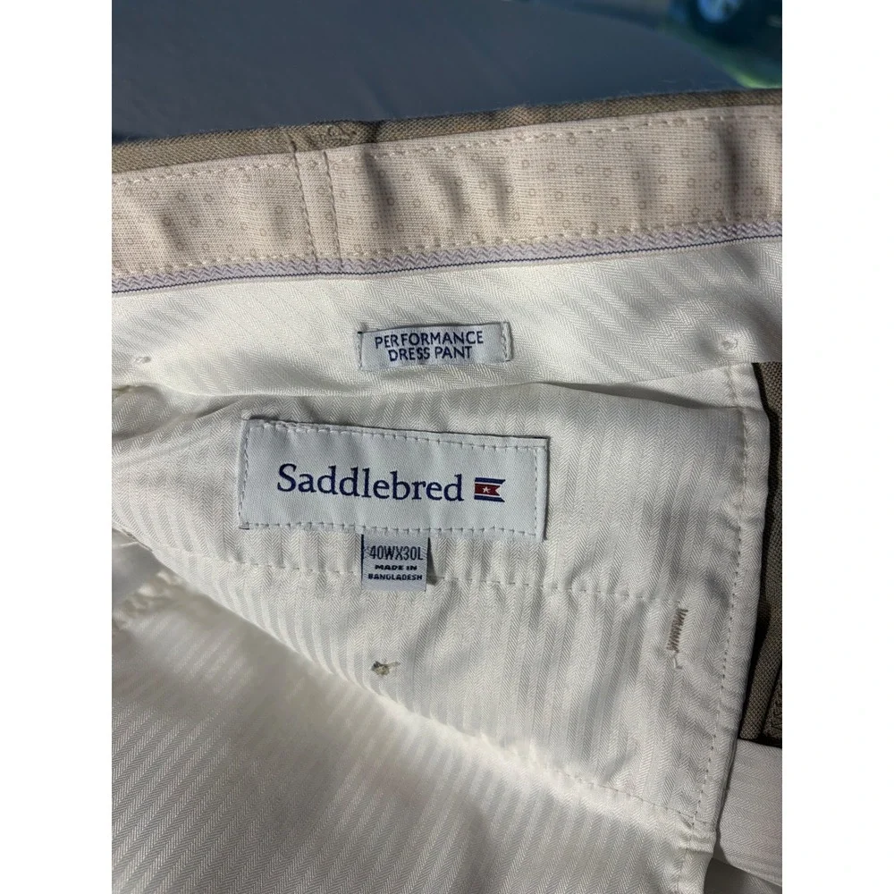 Saddlebred Mens Performance Dress Pants Tan Khaki 40x30 Flat Front Stretch